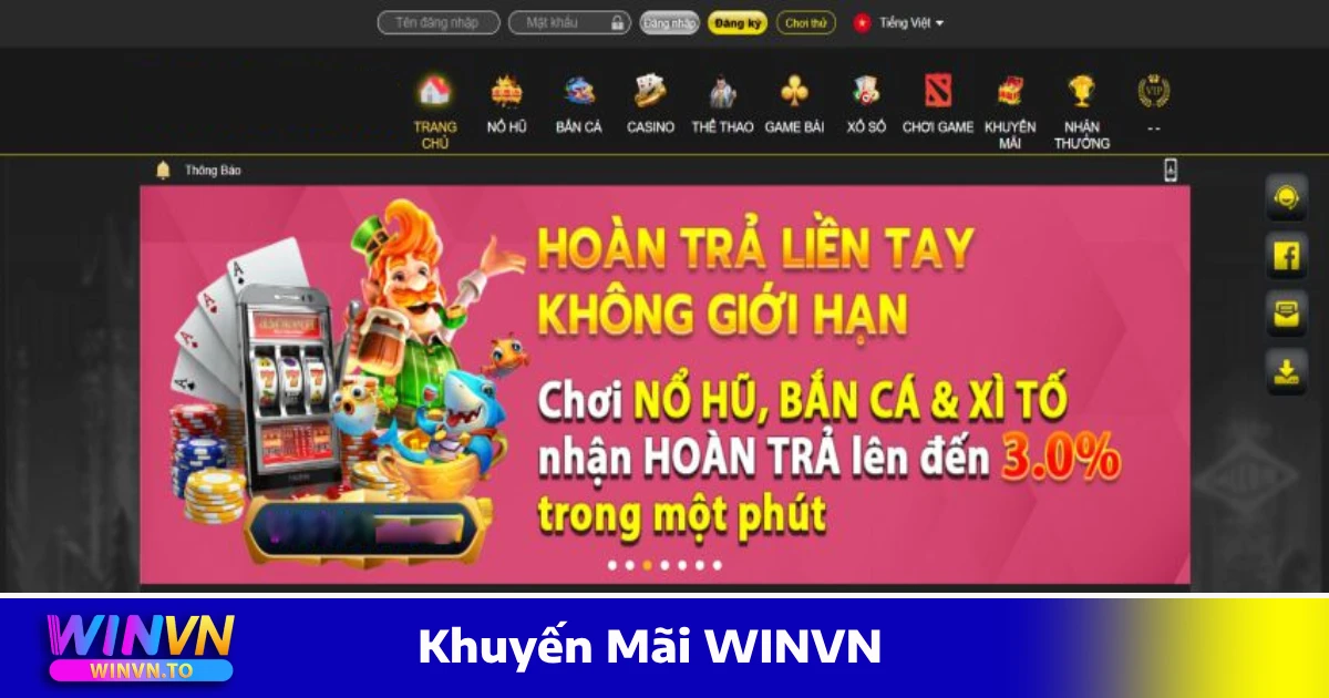 Khuyến Mãi WinVN – Nhận Thưởng Cực Hấp Dẫn 2 Hoàn tiền hàng ngày dành cho người chơi VIP